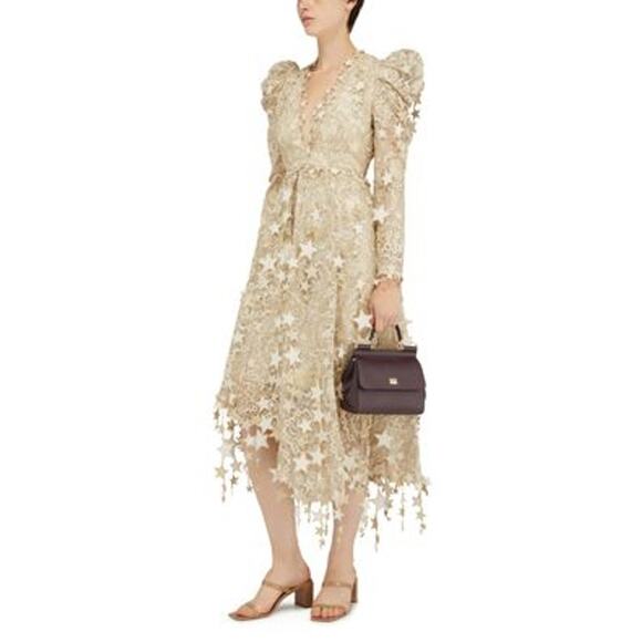 ZIMMERMAN Celestial Zodiac Long Sleeve Lace Midi Dress AUS 1/US 6 Champagne NWT - Picture 10 of 16